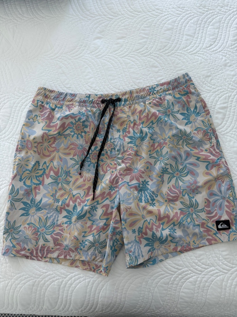 Quiksilver Men’s Pastel Floral Swim Trunks - Blue, Pink, Yellow